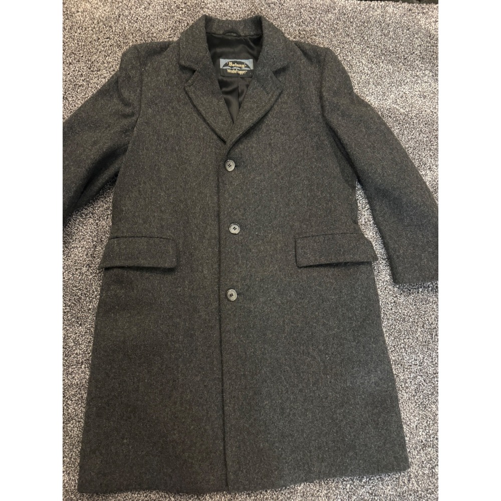 Botany Weathertopper Mens Charcoal Gray Wool Blend Overcoat Size 42 Short